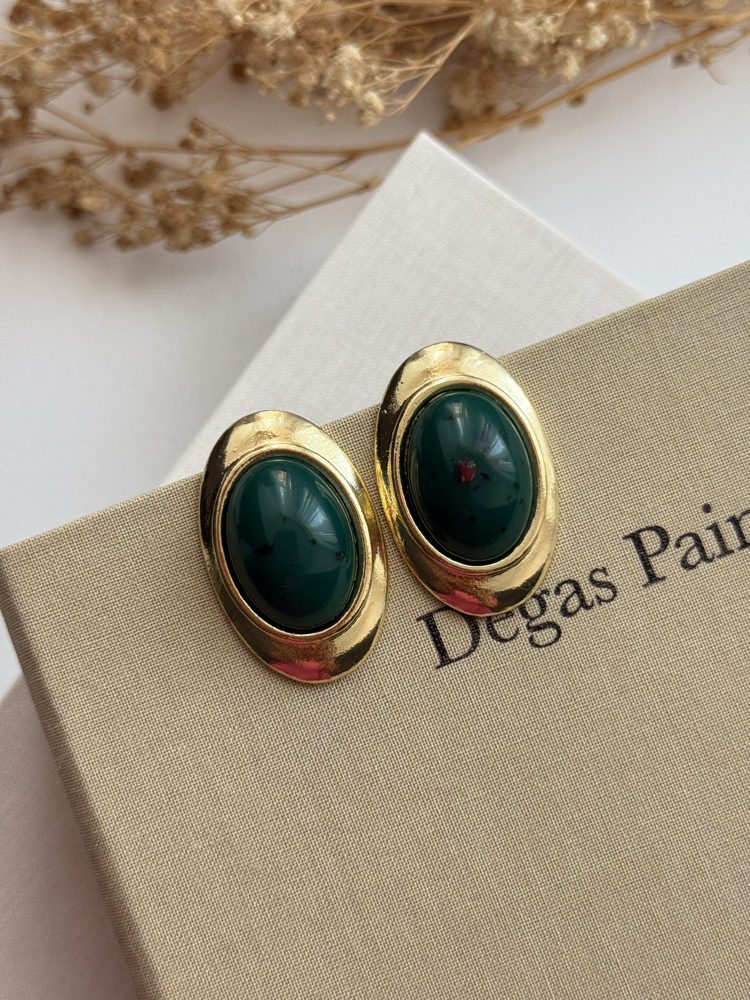 Oval Model Yeşil Gold Küpe