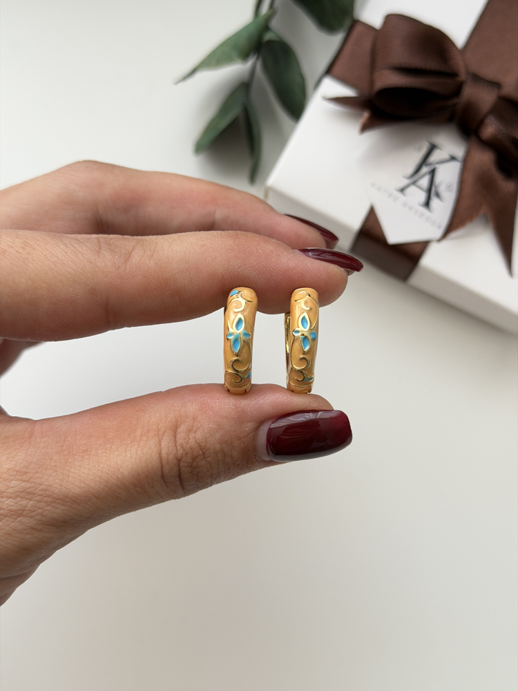 Taba Mineli Gold Yapraklı Küpe(2cm)