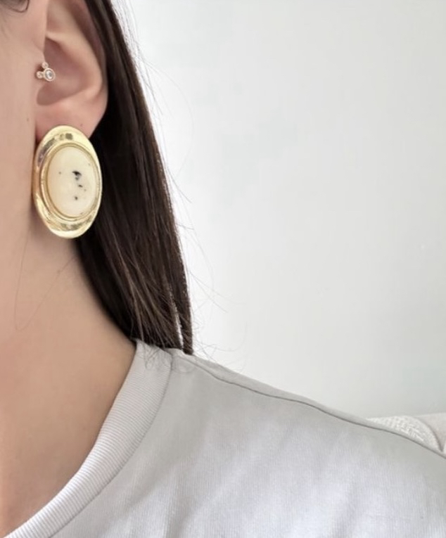 Oval Model Yeşil Gold Küpe
