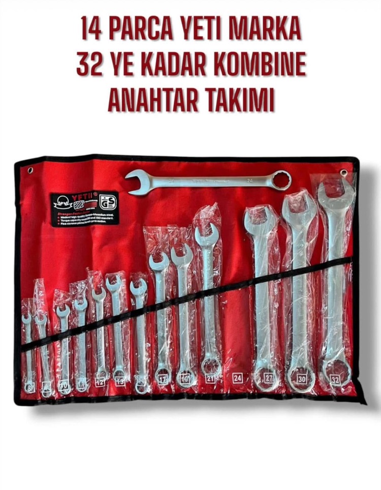 Yeti Kombine Anahtar Seti 14 Parça - Kırmızı