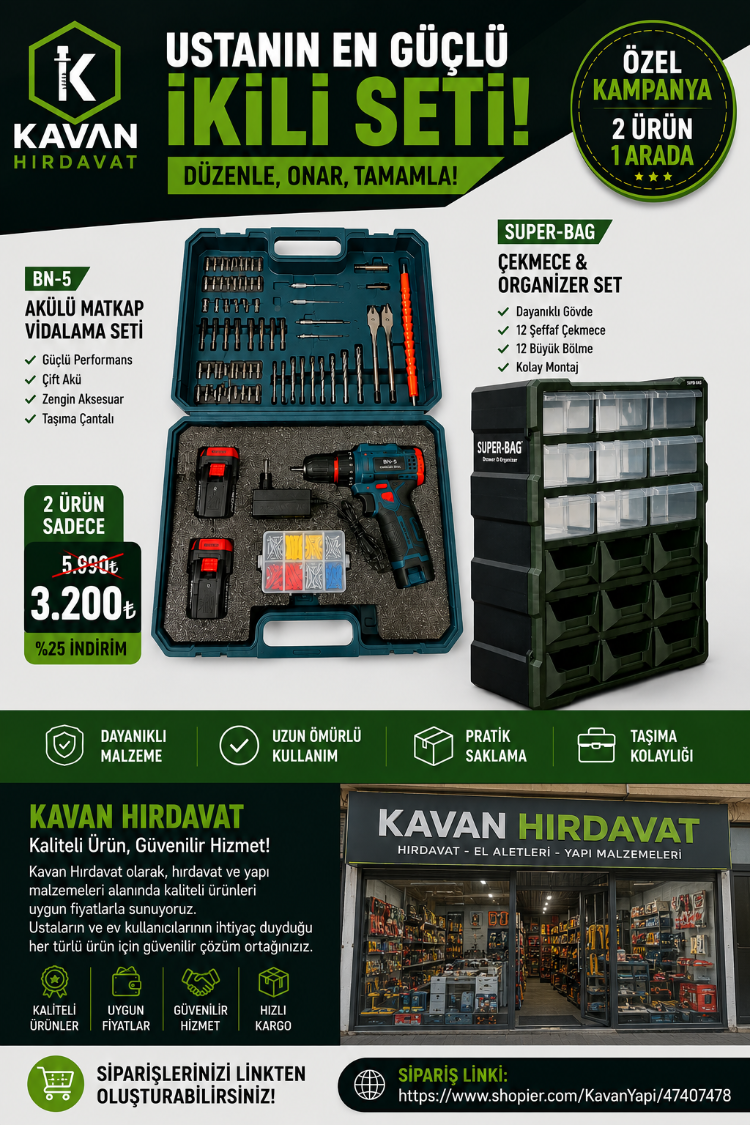  Çift Güç! Akülü Matkap + Organizer Set Kampanyası 