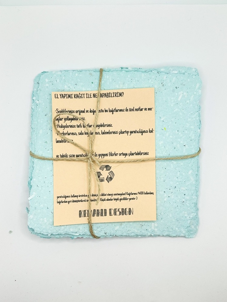 Açık Mavi Kare El Yapımı Kağıt -- 4lü paket