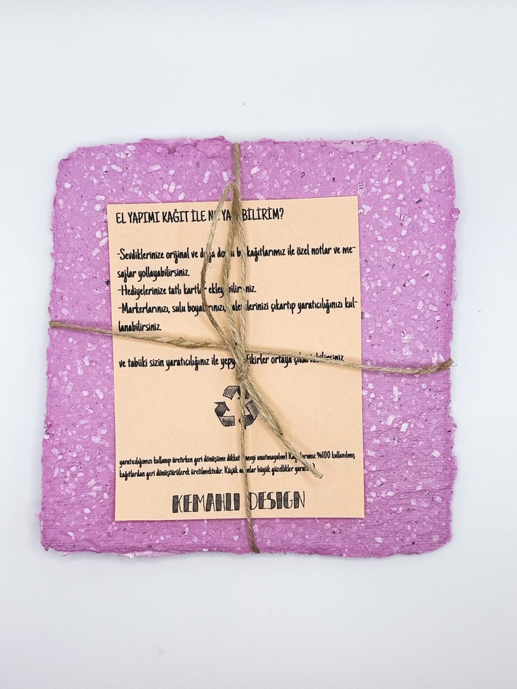 Pembe Kare El Yapımı Kağıt -- 3lü paket