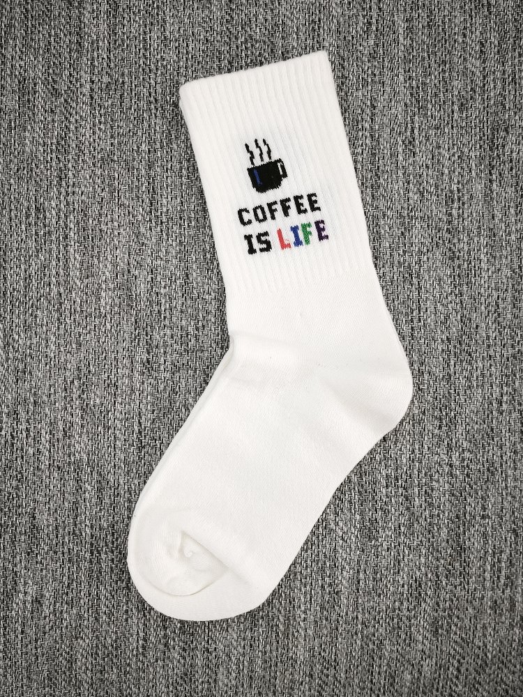 Coffee is life Desenli Beyaz çorap