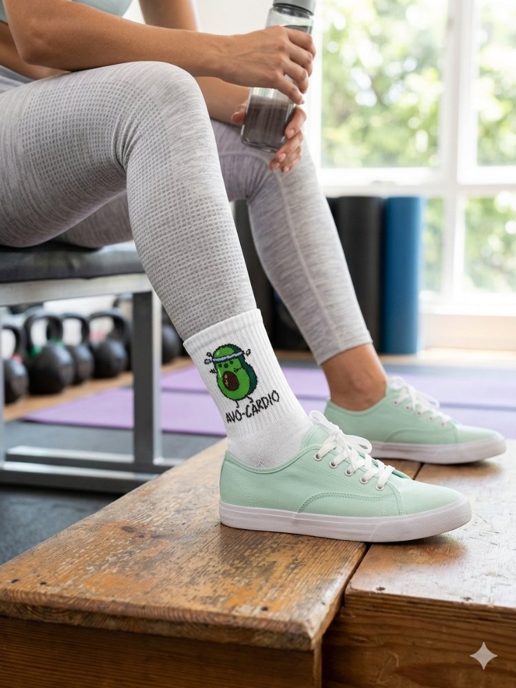 Avo Cardio Desenli Beyaz Tenis Çorap