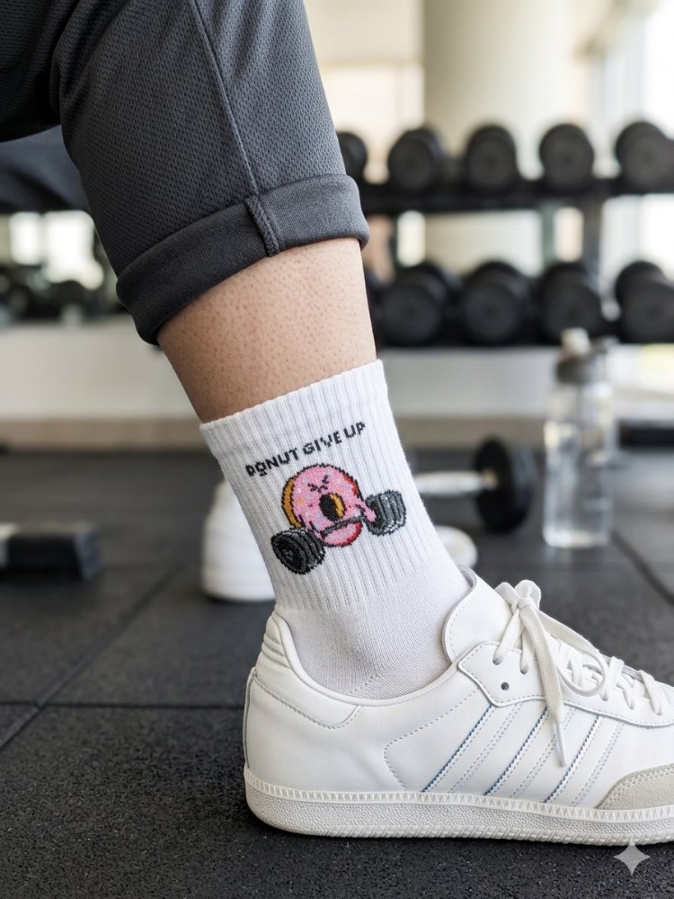 Donut give up desenli Beyaz Tenis çorap