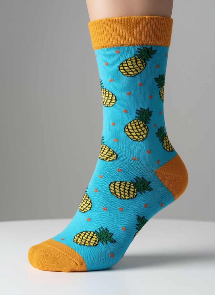 Ananas Desenli Turkuaz Çorap