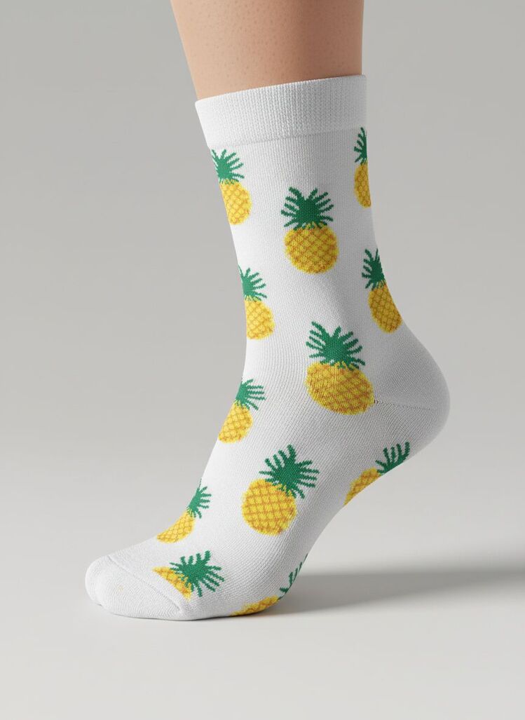 Ananas Desenli Beyaz Renkli çorap