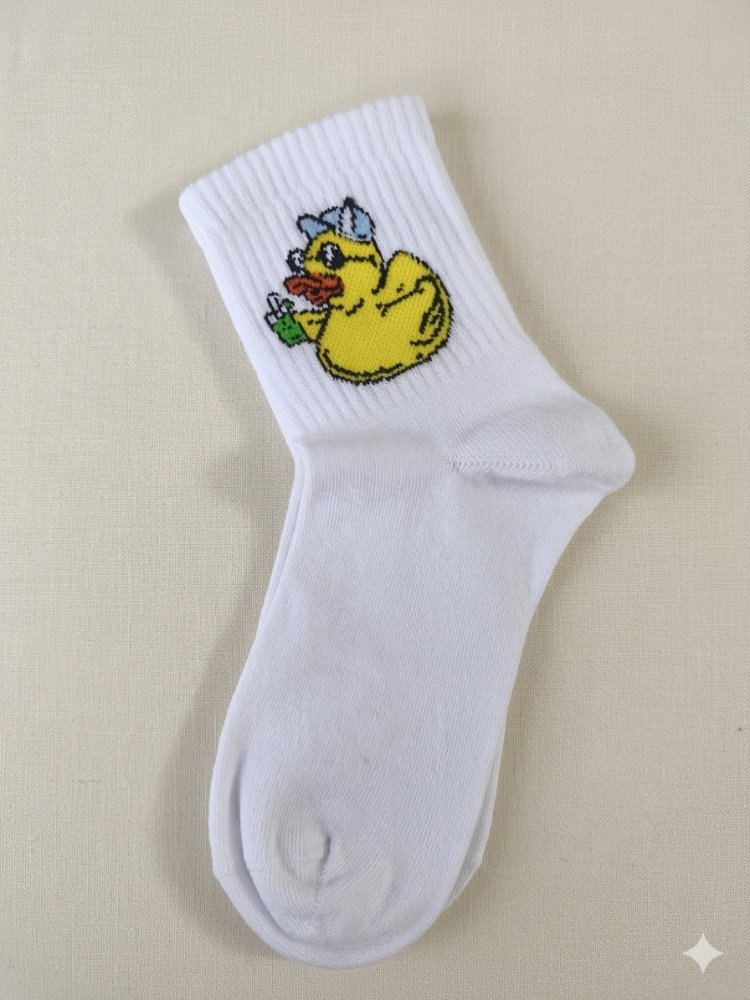 Summer Duck Desenli Beyaz Tenis Çorap