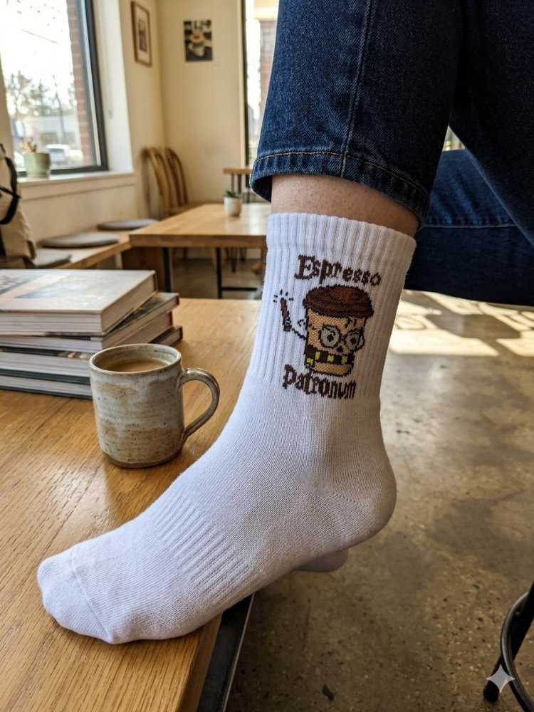 Espresso Patronum Desenli Beyaz Tenis çorap