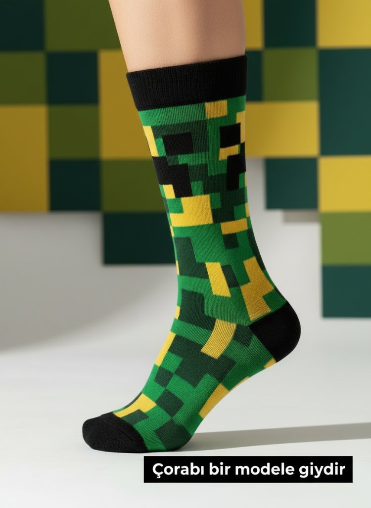 Minecraft Desenli Renkli Çorap