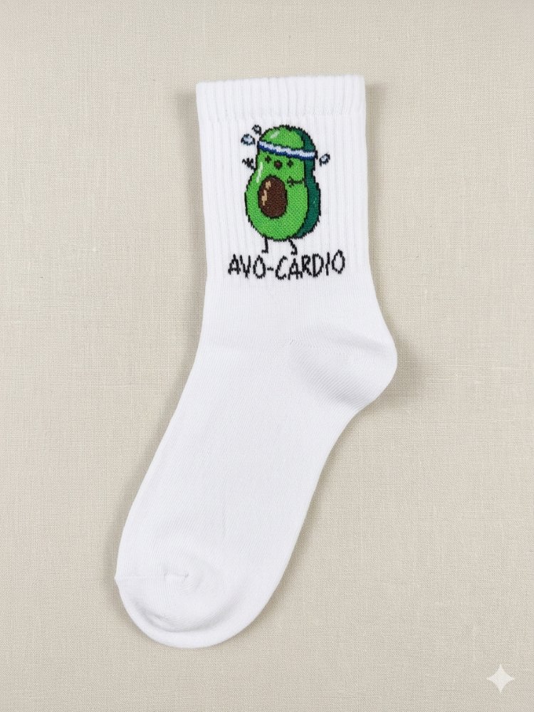 Avo Cardio Desenli Beyaz Tenis Çorap