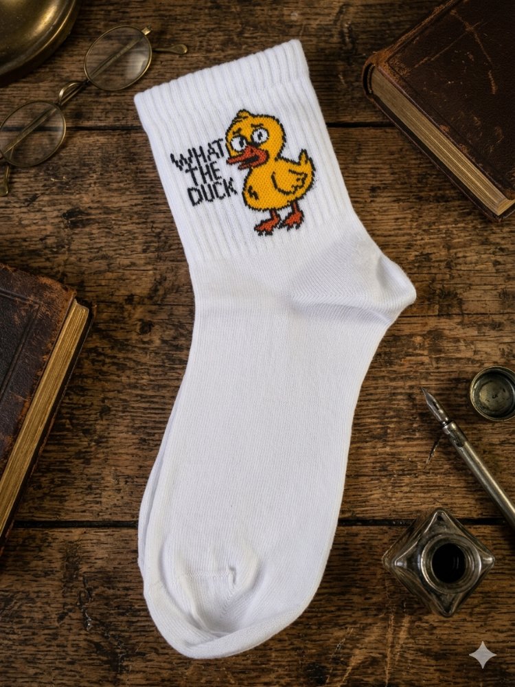 What the Duck Desenli Beyaz Tenis Çorap