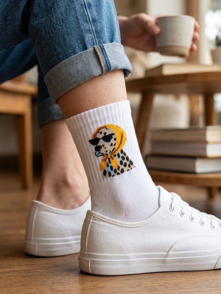 Granny Dog Desenli Beyaz Tenis Çorao