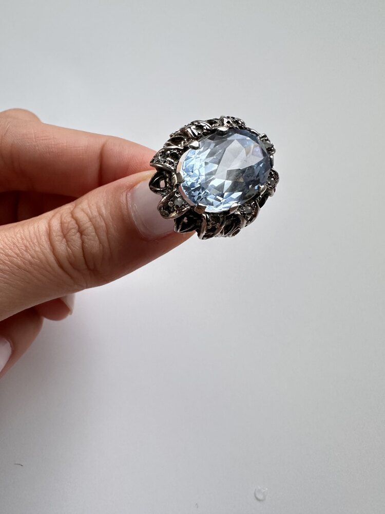  Vintage Aqua Marine Taşlı Gümüş Yüzük