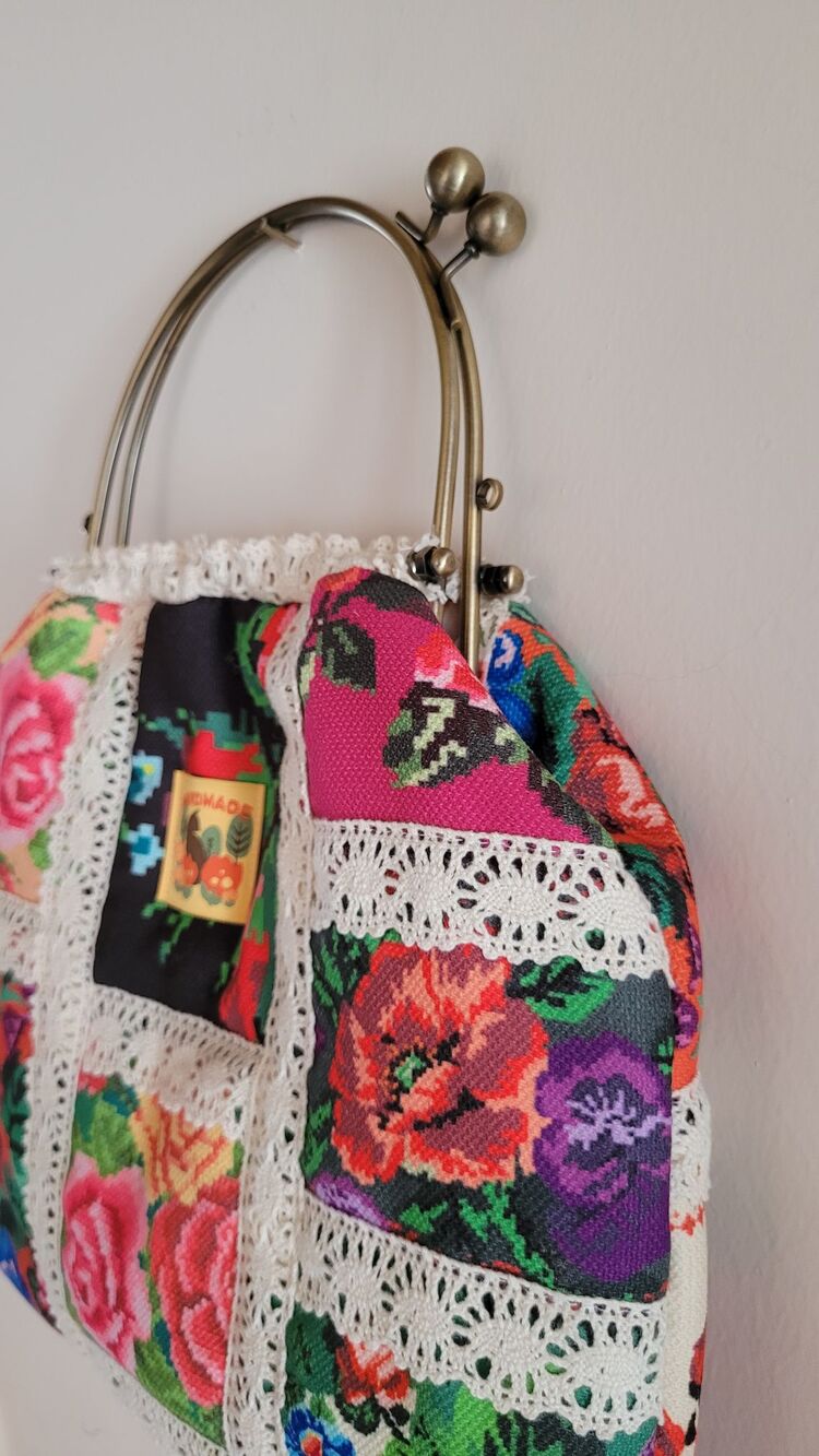 Metal klipsli çanta patchwork tarz