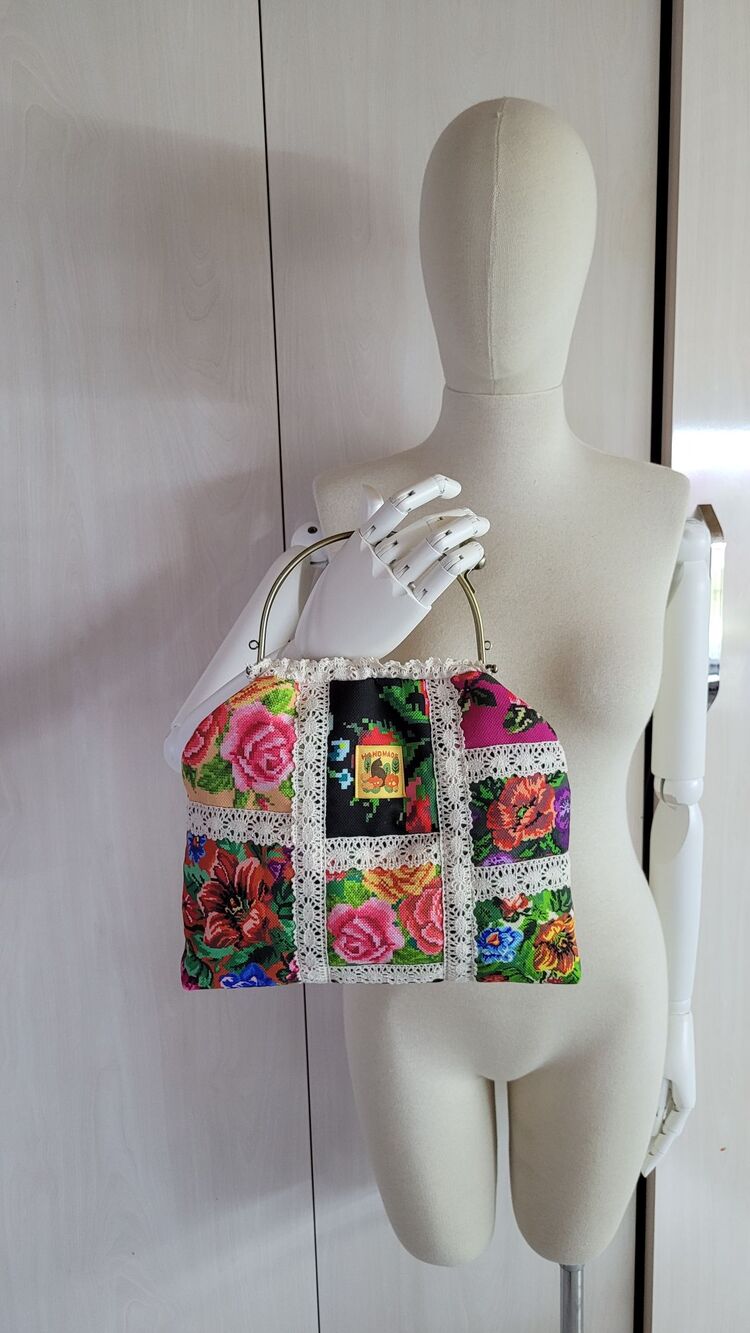 Metal klipsli çanta patchwork tarz