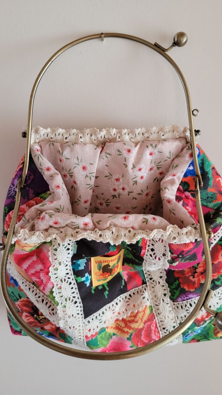 Metal klipsli çanta patchwork tarz