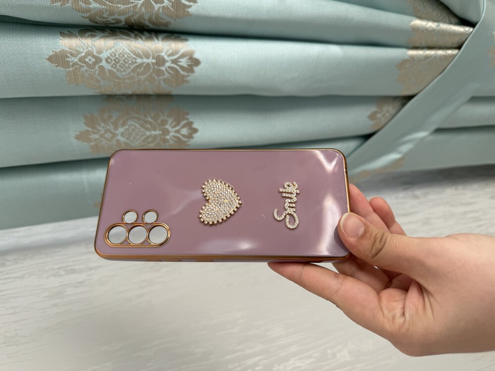 Samsung Taşlı Kalp Desen Mor Kılıf