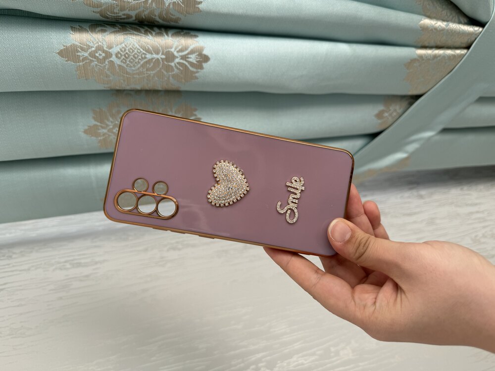 Samsung Taşlı Kalp Desen Mor Kılıf