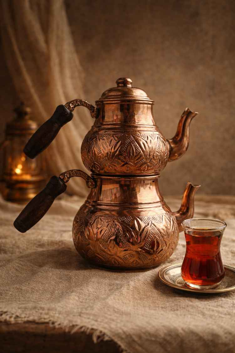 BÜYÜK BOY KIRMIZI BAKIR ÇAYDANLIK(BASKI DESEN)