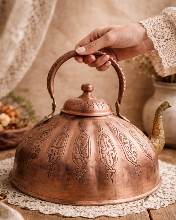 Tamamen El Yapımı Bakır Çaydanlık | Özel Tasarım | 2 Litre