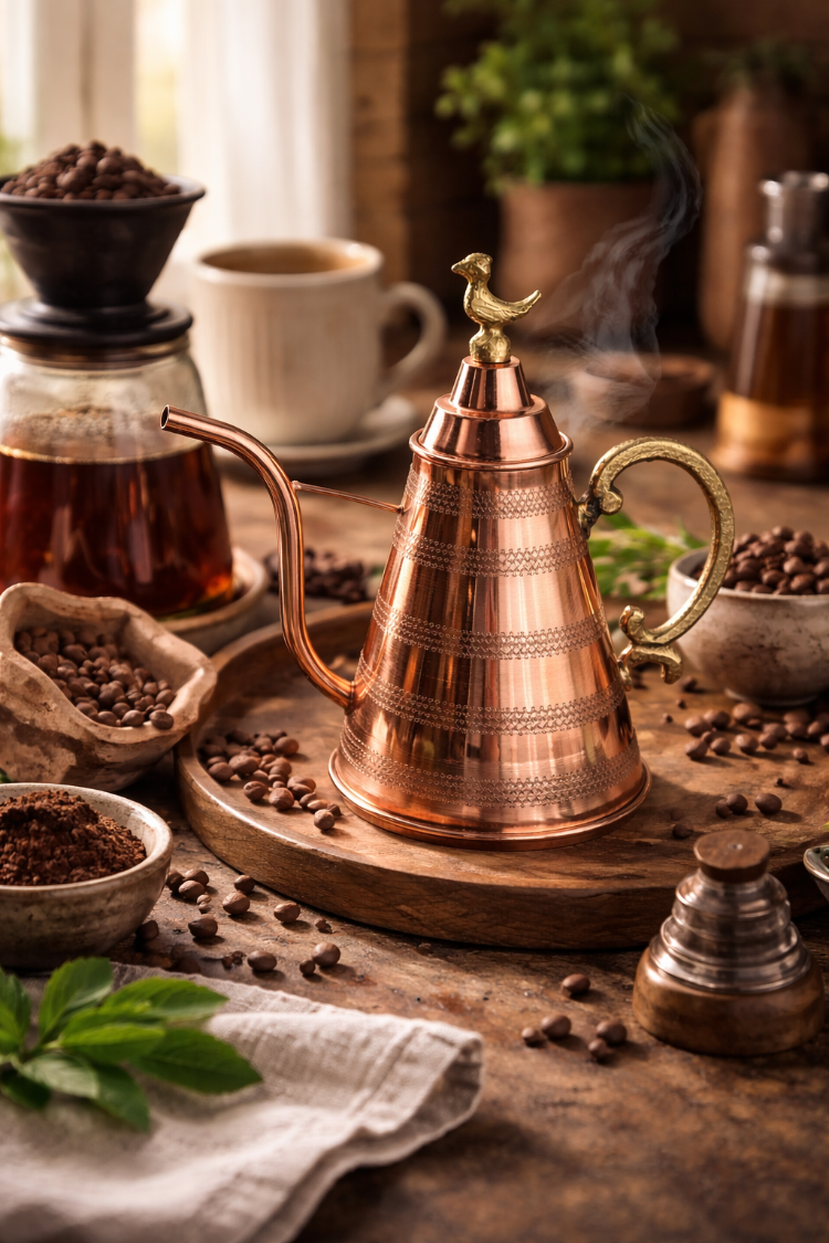 400 ml Bakır Yağdanlık – El İşçiliği Çok Amaçlı Zeytinyağı ve Demlik Sürahisi