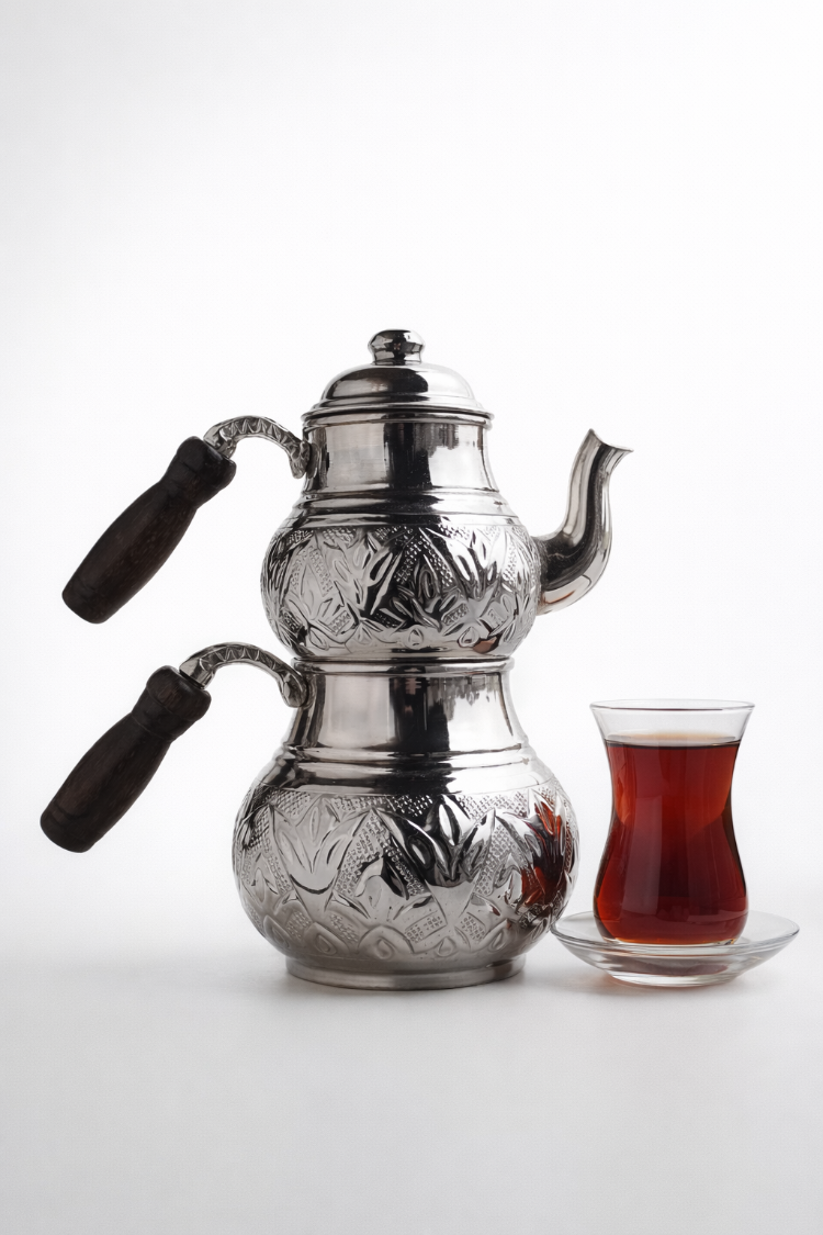 BÜYÜK BOY NİKEL KAPLAMA BAKIR ÇAYDANLIK(BASKI DESEN)