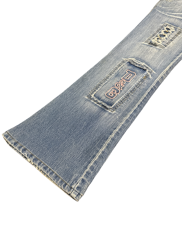 Y2K D&G Lace Patch Flare Jeans