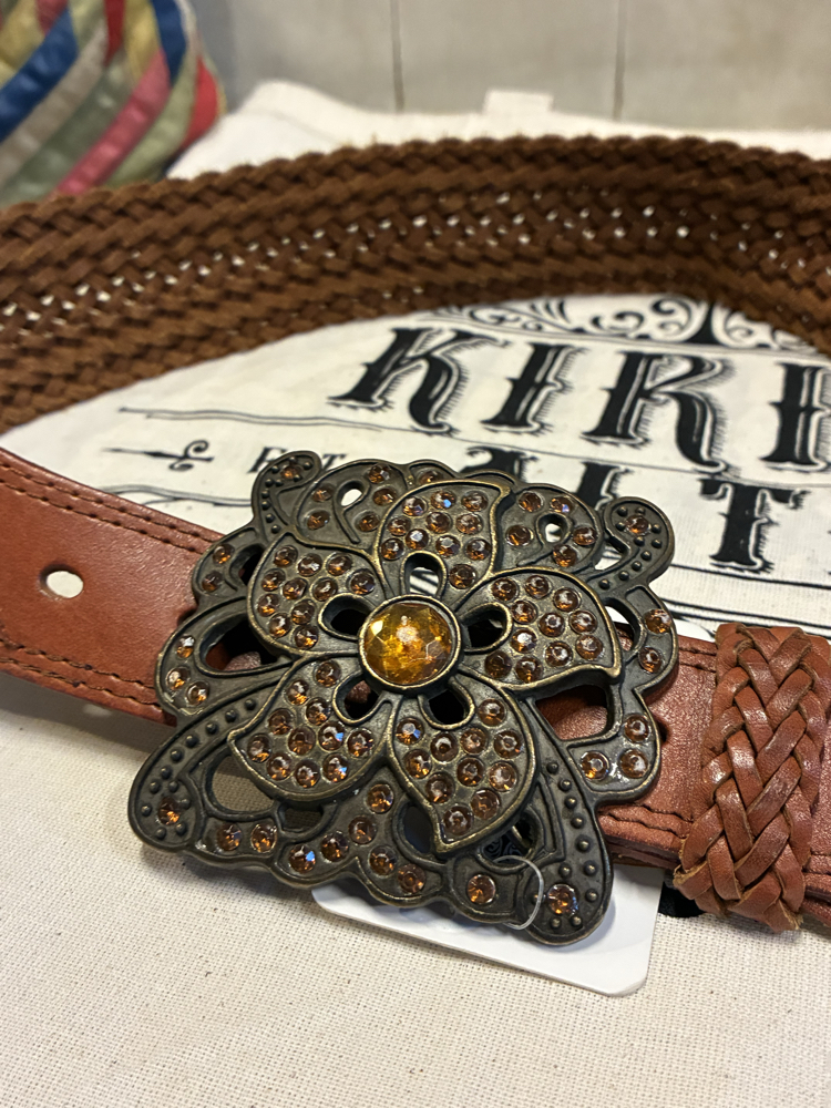 90's Big Flowers Leather Belt