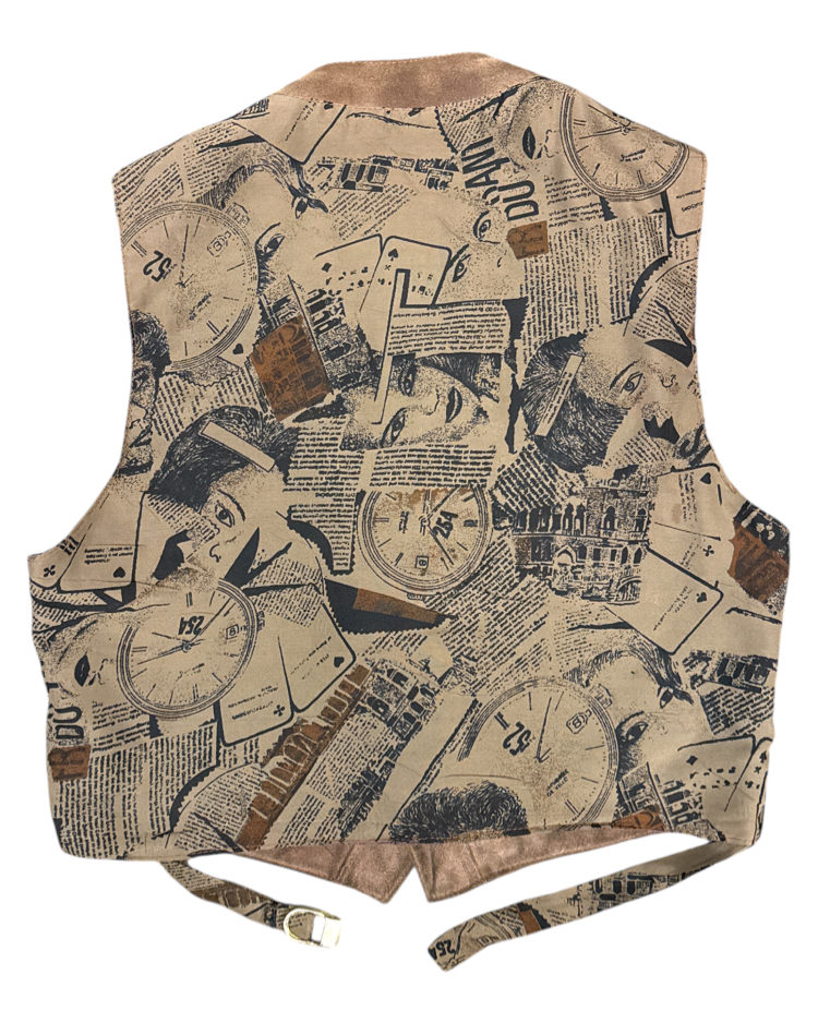 80's Suede Vest Newspaper Print