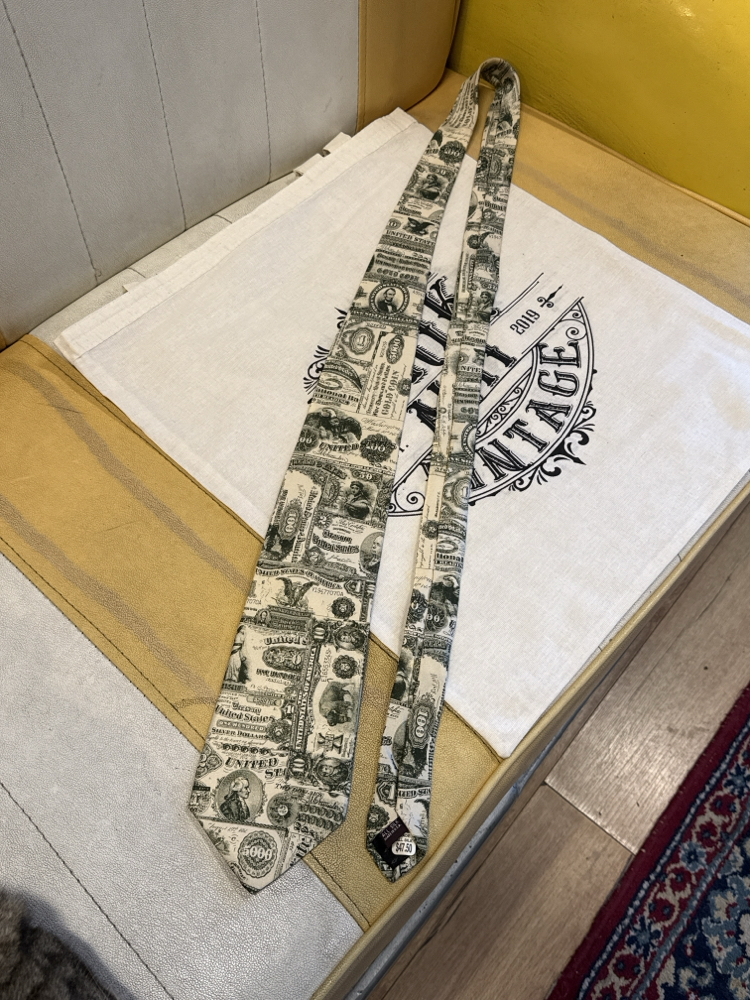 Rare US Currency Print Silk Tie - 1901 Bison & Silver Certificate