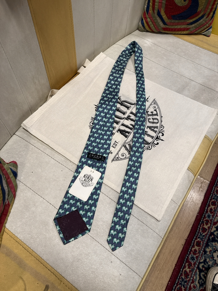 Pink London Green Pigs Silk Tie