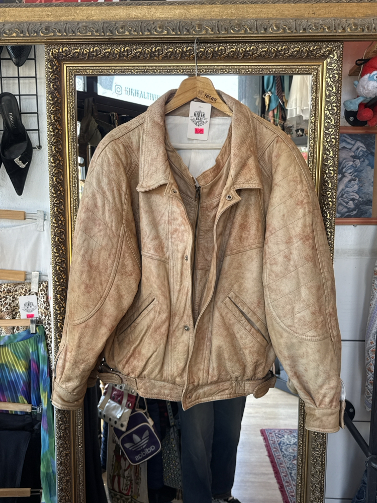 80's Earth Tone Distressed Leather Bomber Jacket