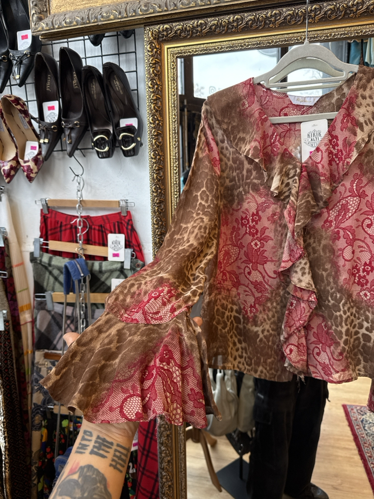 Y2K Wild Lace Leopard Ruffle Blouse