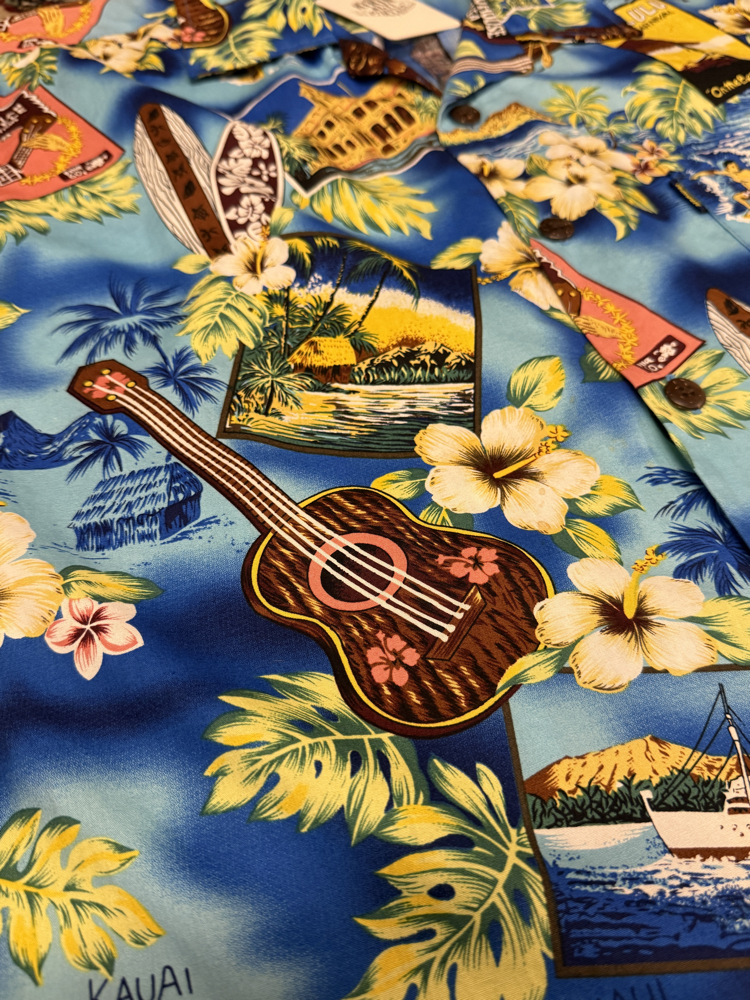 90's Hawaiian Aloha Print Blue Short Sleeve Shirt