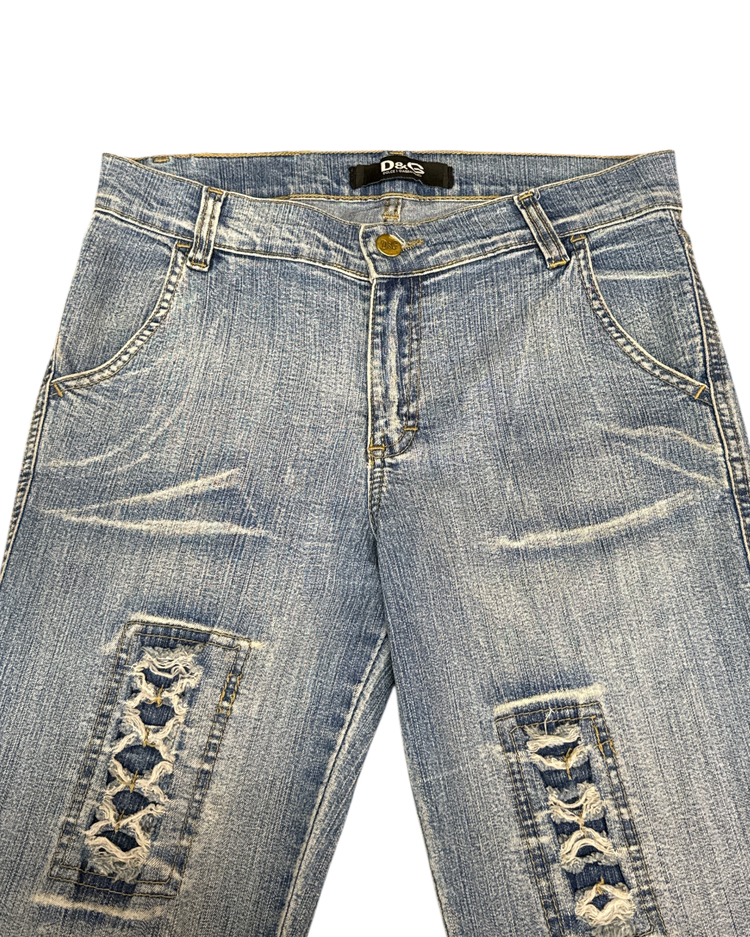Y2K D&G Lace Patch Flare Jeans