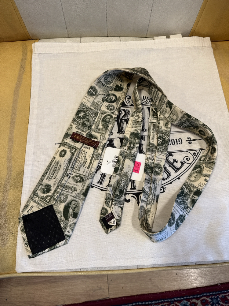 Rare US Currency Print Silk Tie - 1901 Bison & Silver Certificate