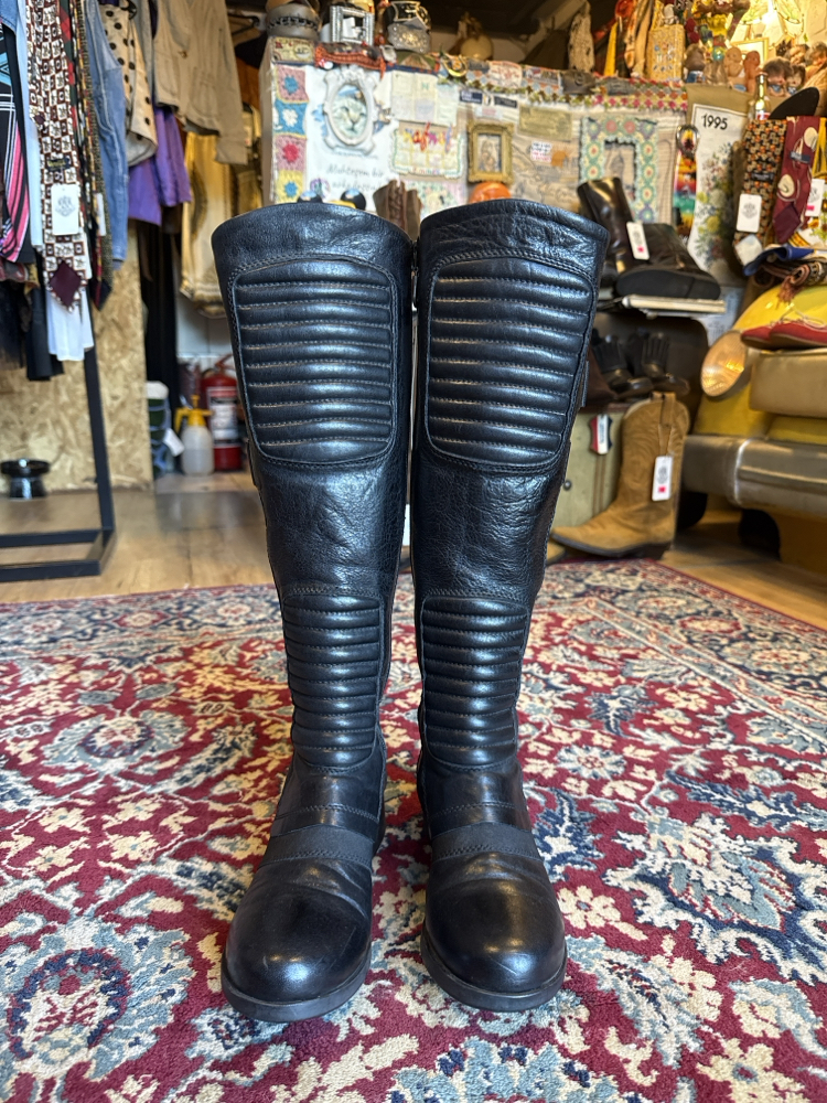 Black Leather Moto Knee-High Boots