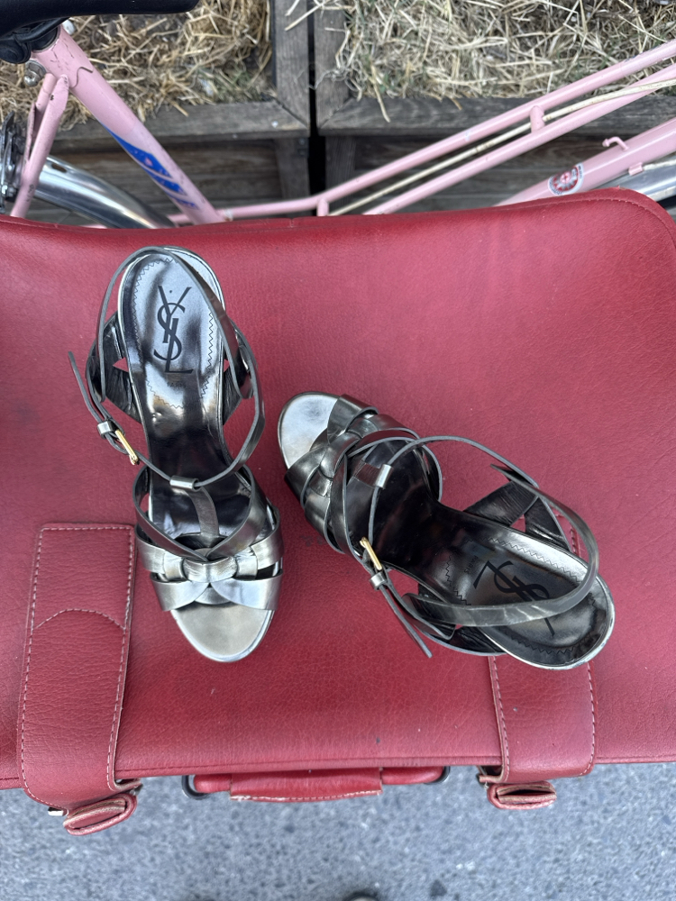 Yves Saint Laurent (YSL) Metallic Silver Tribute Platform Heels