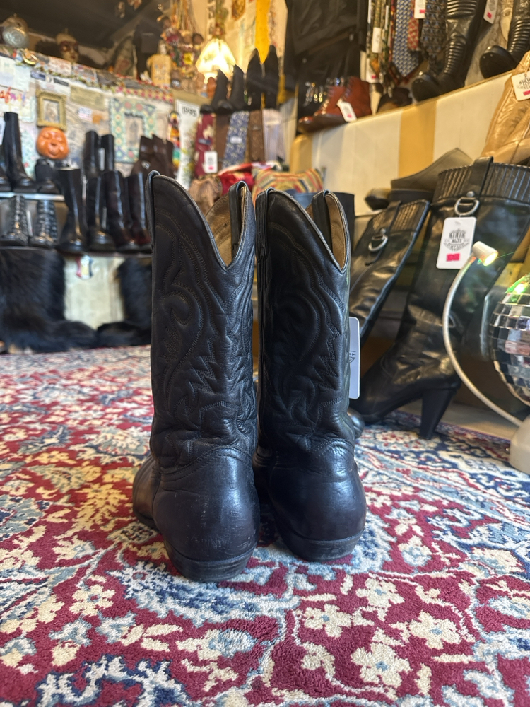 Cowboy Boots Black Genuine Leather Embroidered