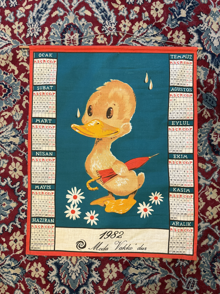 Vakko 1982 Vintage Wall Calendar - Duck Illustrated Cotton Fabric Poster
