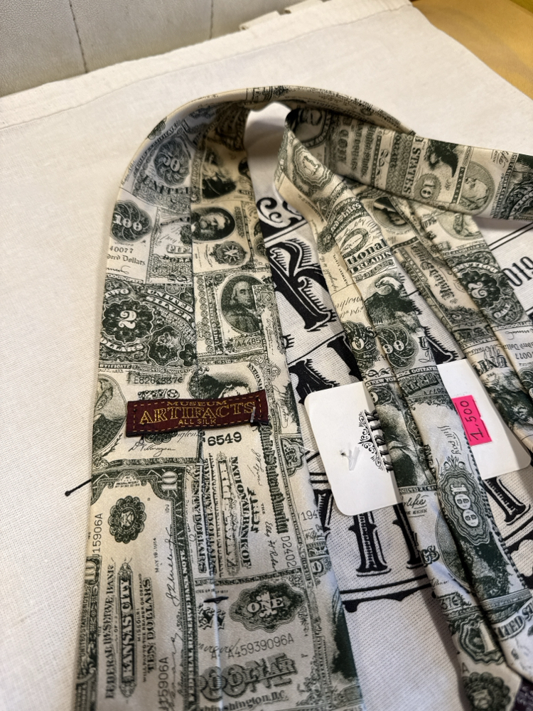 Rare US Currency Print Silk Tie - 1901 Bison & Silver Certificate