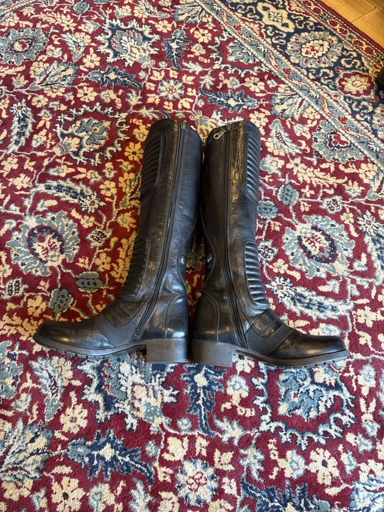Black Leather Moto Knee-High Boots