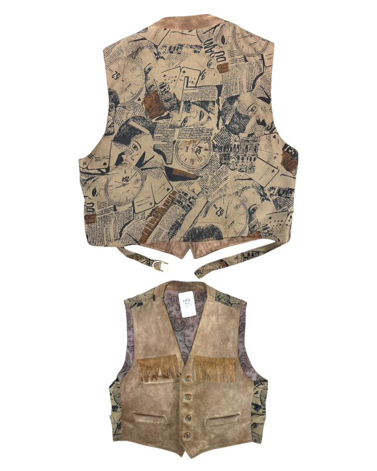 80's Suede Vest Newspaper Print