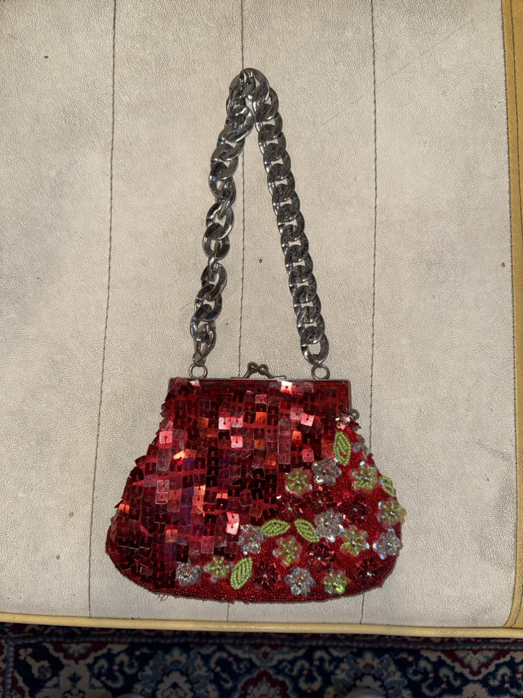 Y2K Beaded & Sequined Red Chain Bag