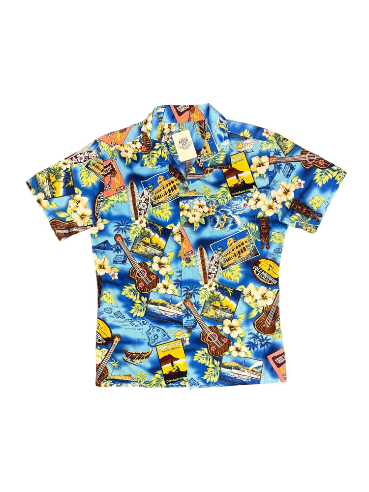 90's Hawaiian Aloha Print Blue Short Sleeve Shirt