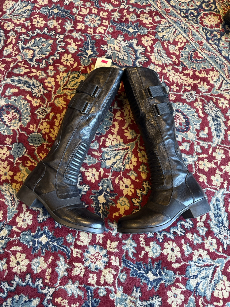 Black Leather Moto Knee-High Boots