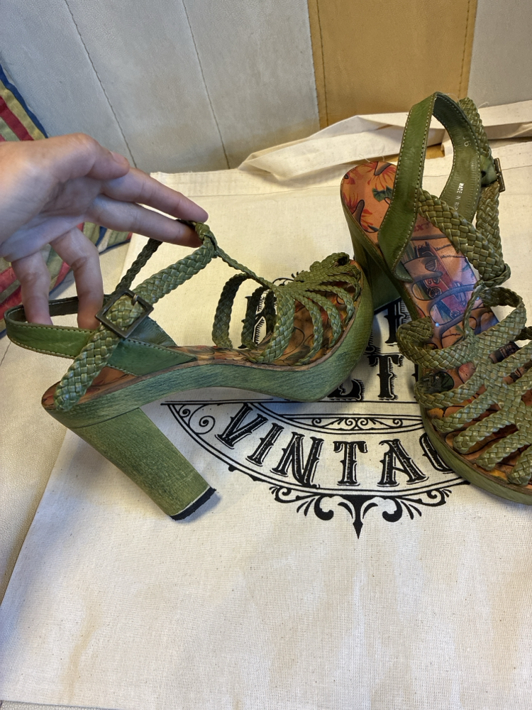 Miss Sixty Y2K Vintage Woven Strappy Printed Platform Heels