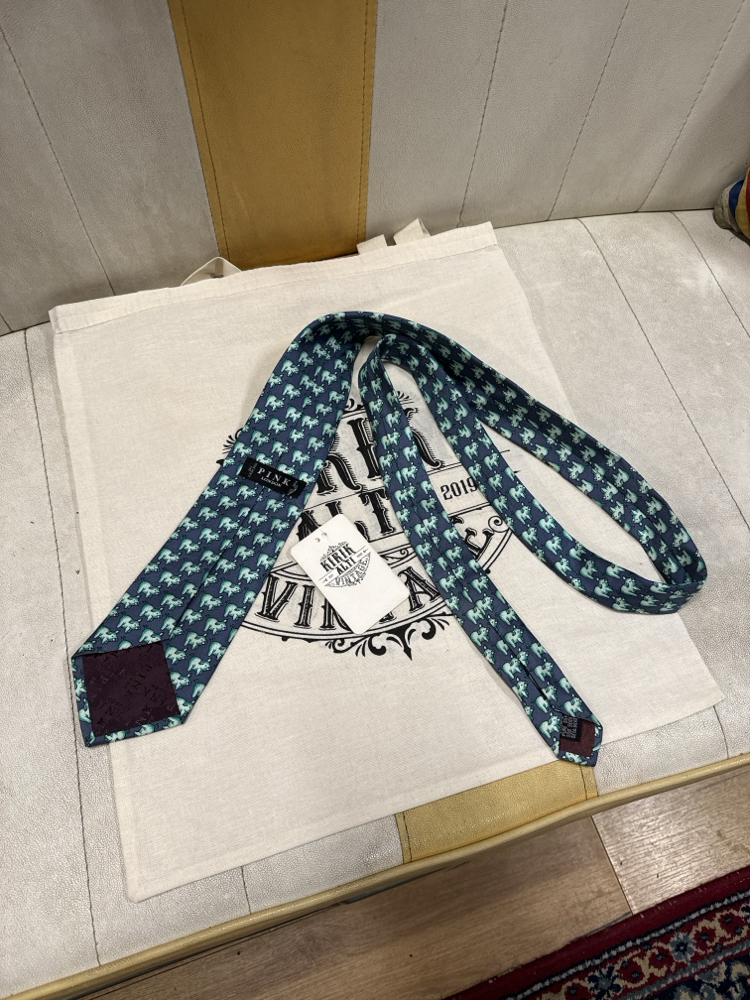 Pink London Green Pigs Silk Tie